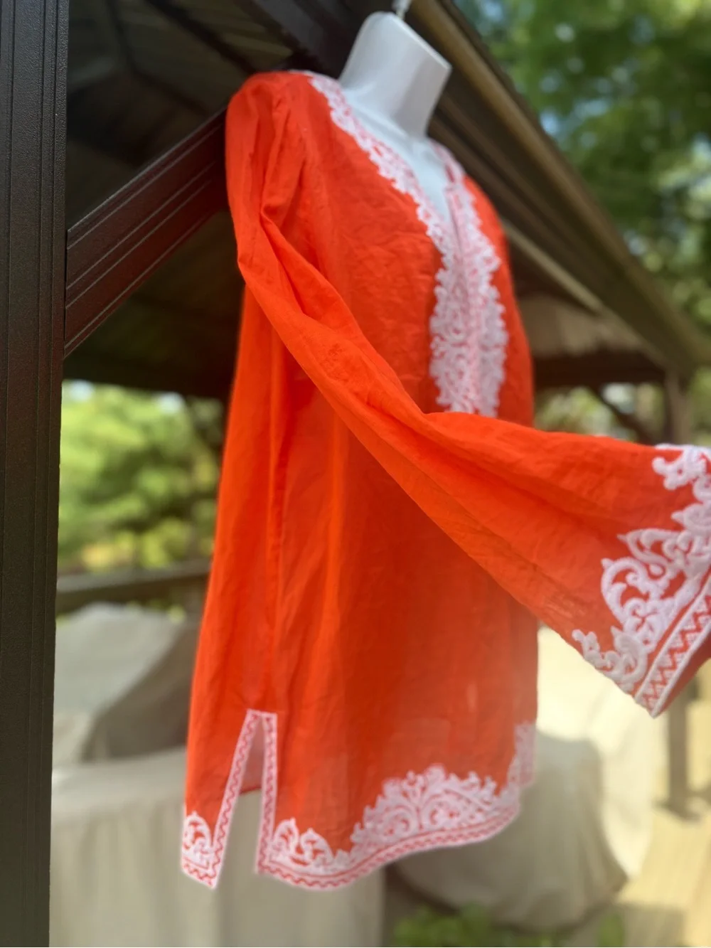 Michael Kors Orange Tunic with White Embroidery, Size: XL